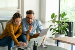 Couple looking at computer